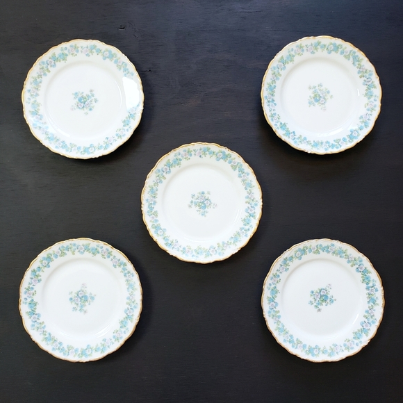Antique Limoges France C Ahrenfeldt Porcelain Blue Floral Plate Set x 5